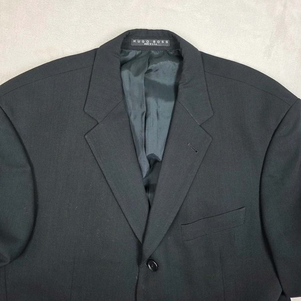 VINTAGE Hugo Boss Blazer Mens 44R Black Wool‎ Sport Coat Jacket Made In USA